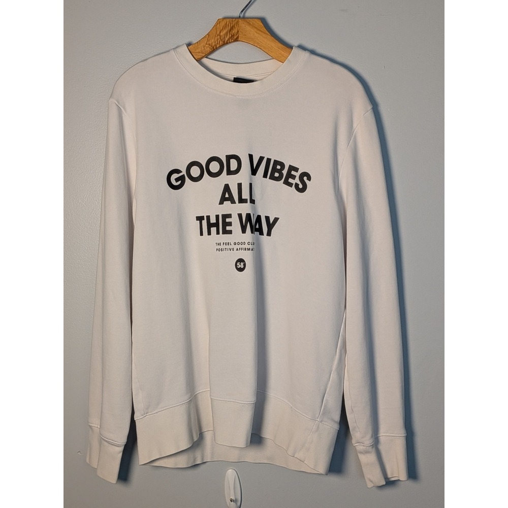 HM Good Vibes All The Way Graphic Crewneck Sweatshirt White Mens Medium